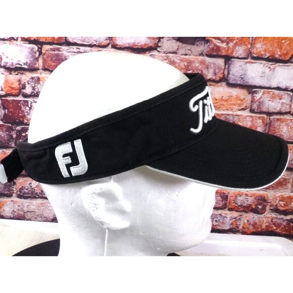 Titleist FootJoy Black Golf Visor Adjustable Strap Pro V1 Logo Embroidered Cotto - Picture 2 of 7